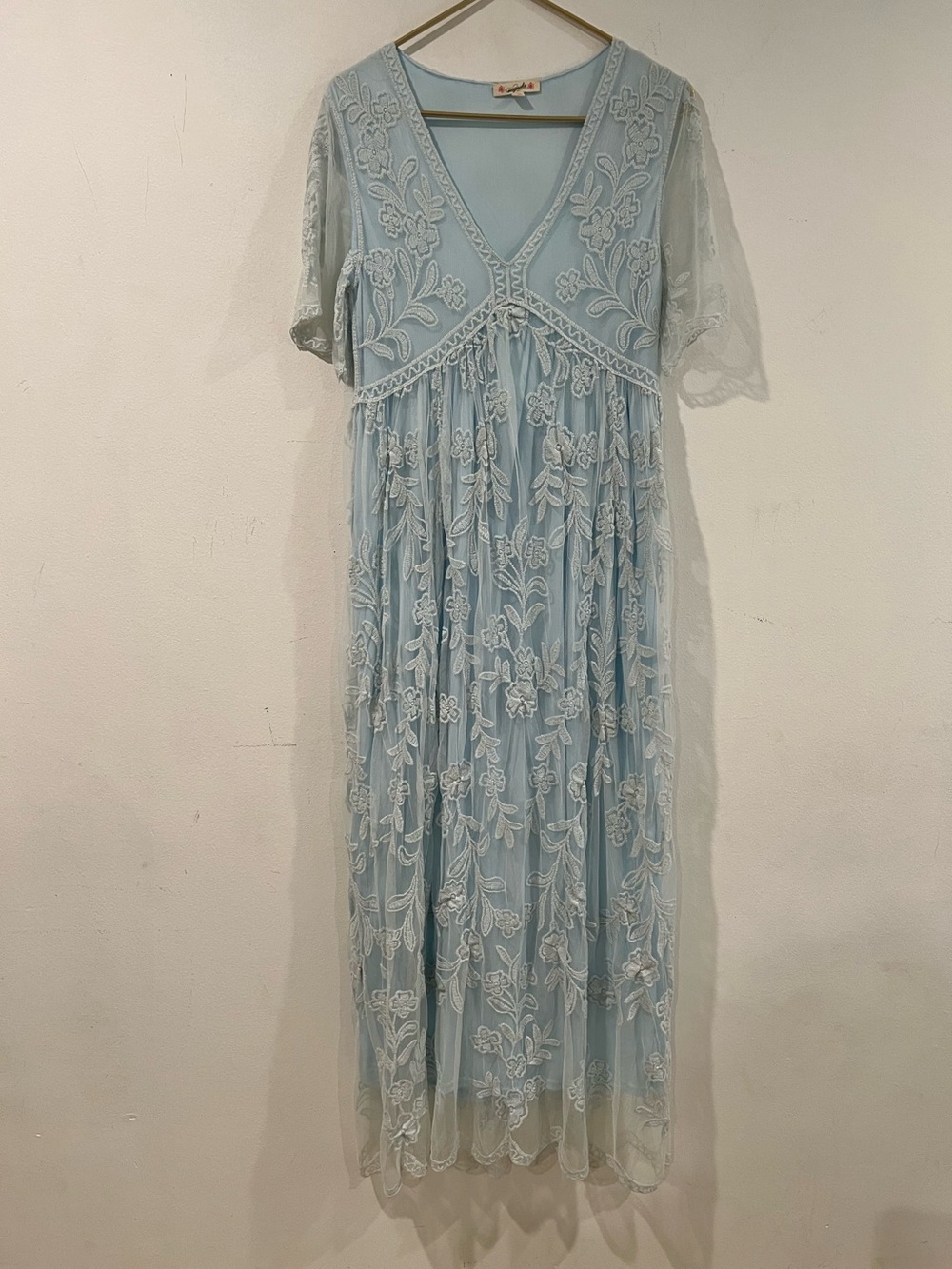 MAGNOLIA Light Blue Embroidered Lace Maxi Dress - Womenswear M